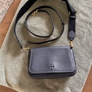 Tory Burch Black Pebbled Leather Crossbody with Gold Hardware